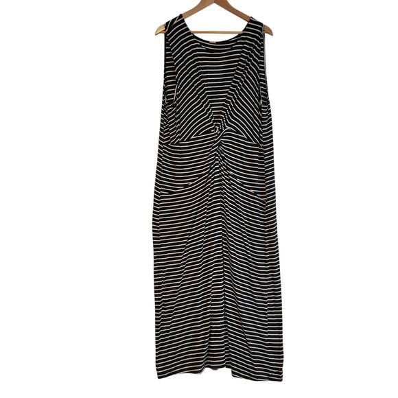 T.Tahari Striped Maxi Dress Front Twist‎ Crew Neck Sleeveless Comfort Size L/XL - Picture 1 of 8